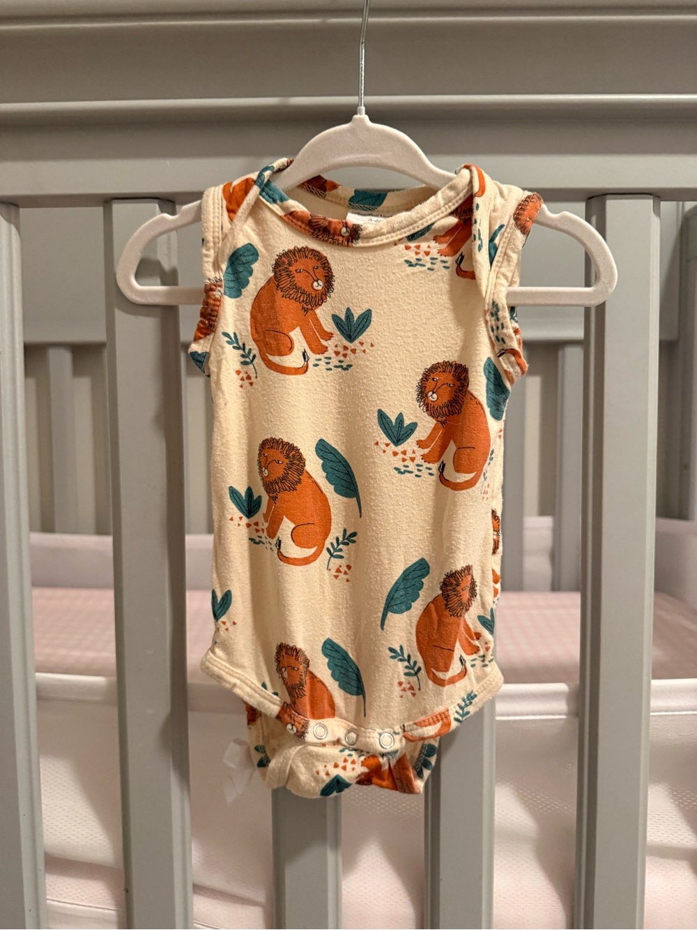Cream Lion Print Sleeveless Baby One-Piece